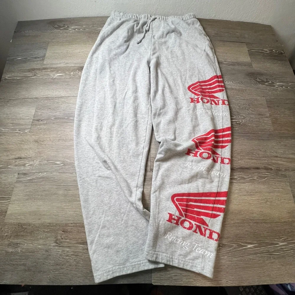 Honda Sweatpants Mens Large Gray Racing Team Graphic Wide Leg Streetwear Moto